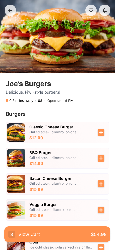 Food truck menu profile